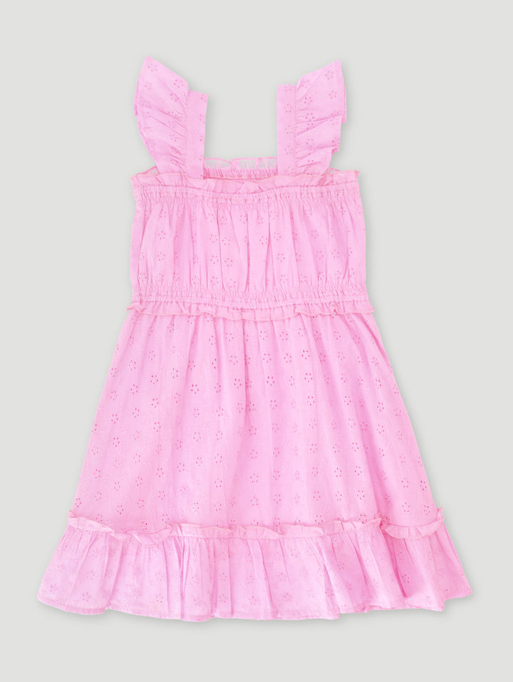 Pre-Girls Anglaise Strappy Frill Dress - Pink
