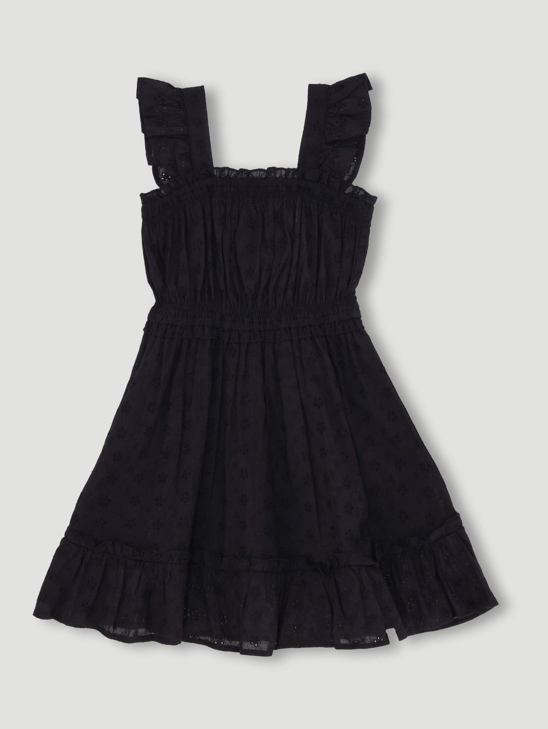 Pre-Girls Anglaise Strappy Frill Dress - Black