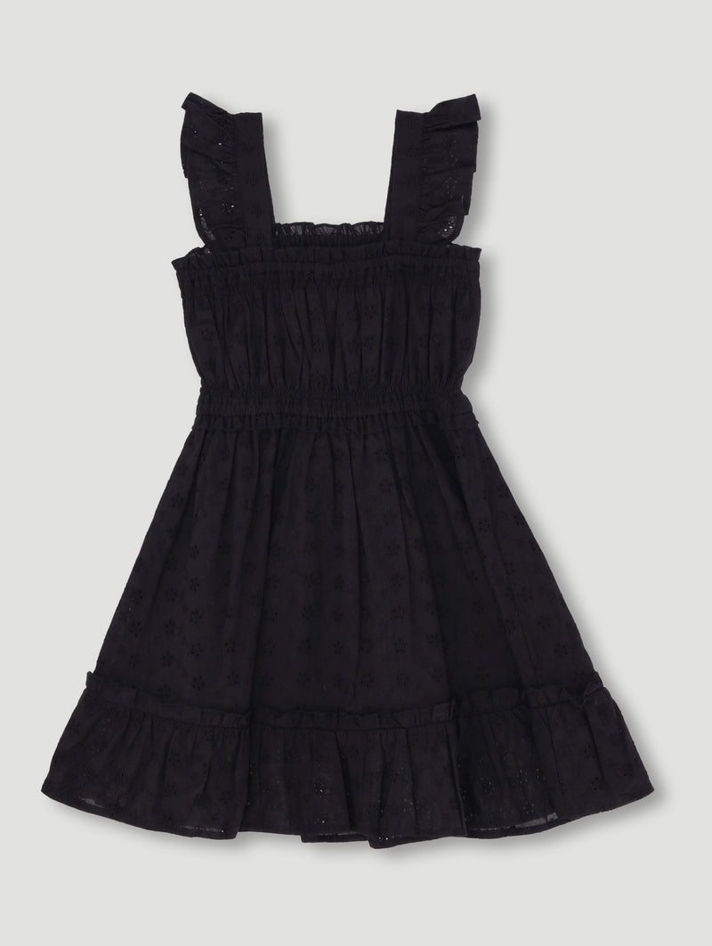 Pre-Girls Anglaise Strappy Frill Dress - Black
