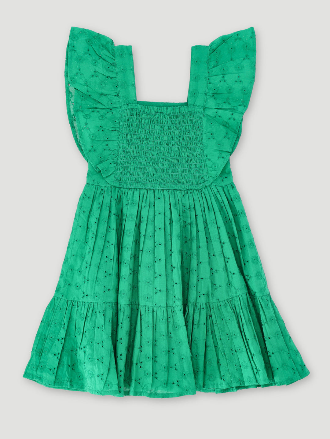 Pre-Girls Anglaise Frill Sleeve Dress - Green