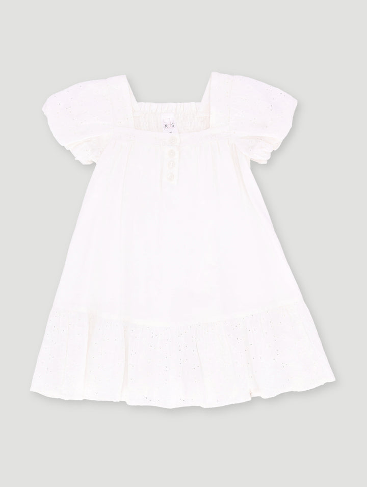 Pre- Girls White Puff Dress - White