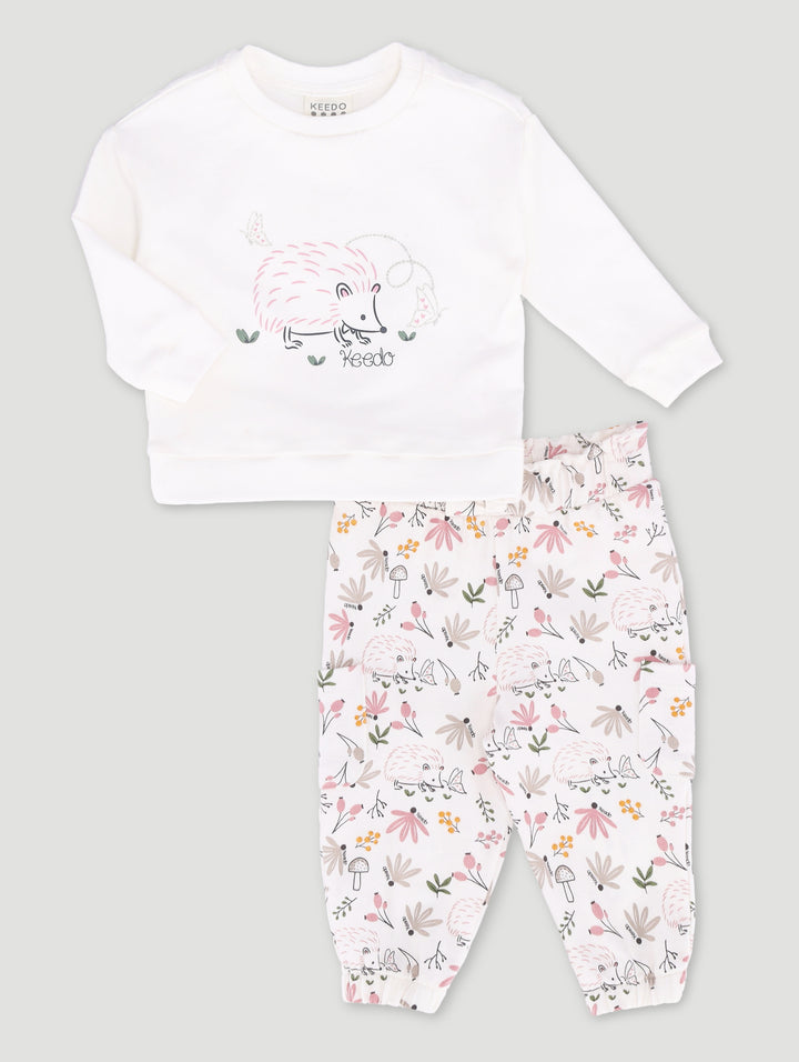 Keedo Baby Girls Hedgehogprint Fleece Set - Cream