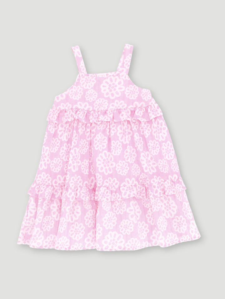 Pre-Girls Strappy Tiered Seersucker Dress - Pink