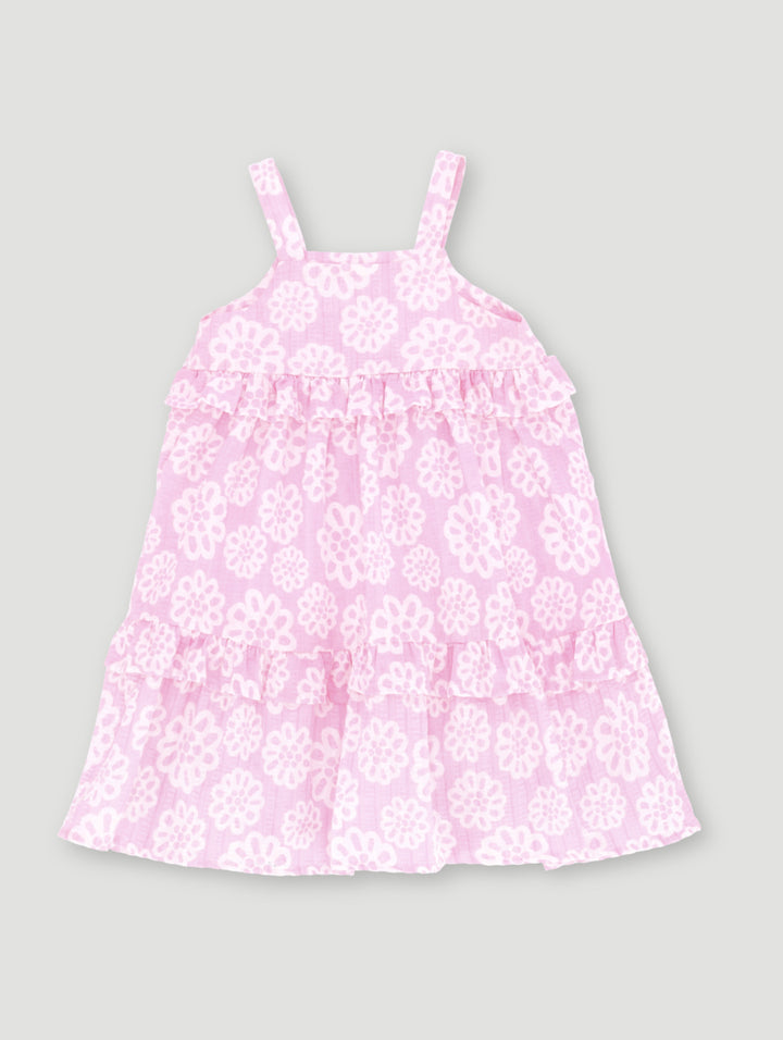 Pre-Girls Strappy Tiered Seersucker Dress - Pink