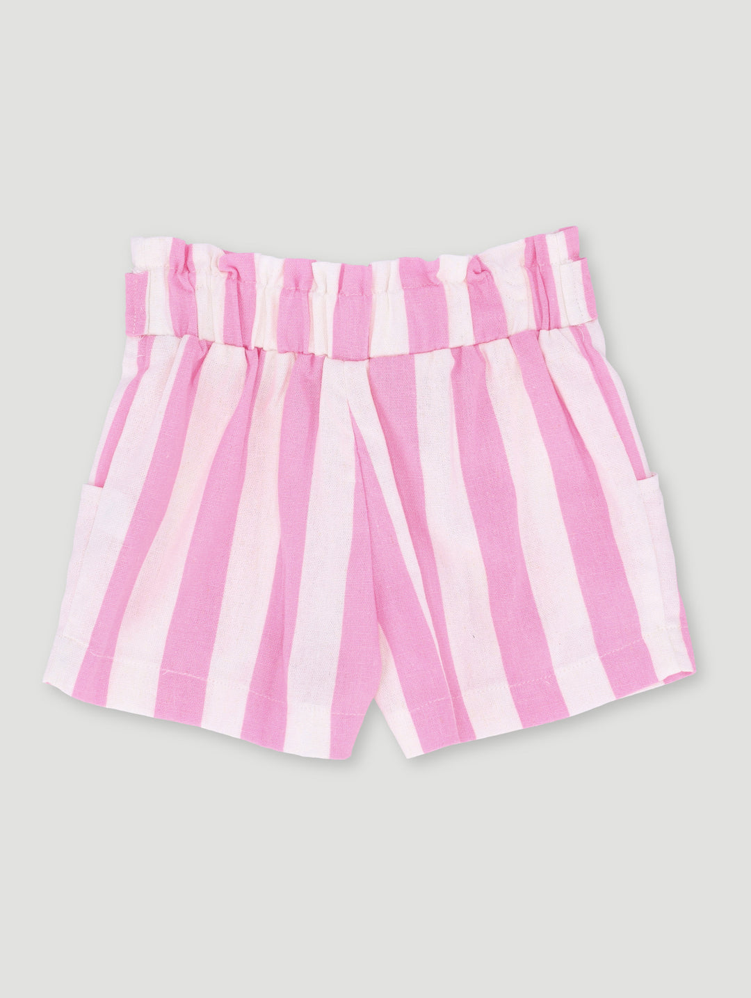 Pre-Girls Paper Bag Stripe Linen Short - Pink