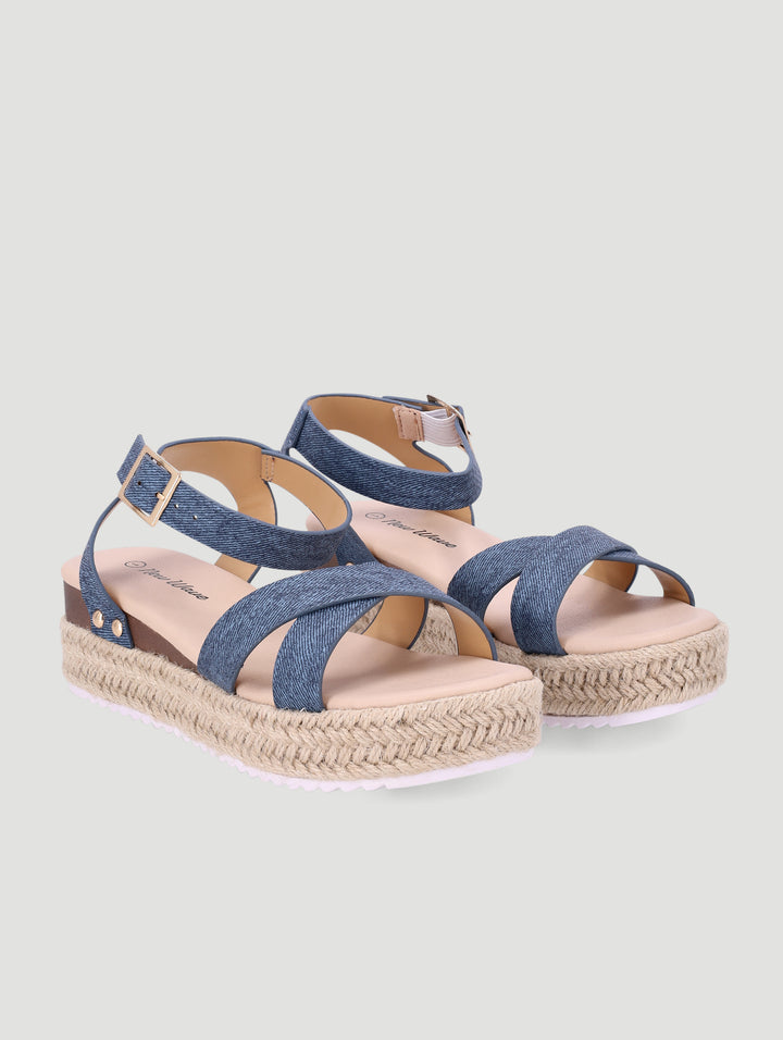 Girls Crossover Wedge Sandal - Denim