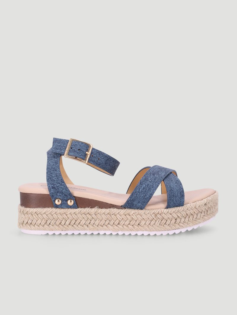 Girls Crossover Wedge Sandal - Denim