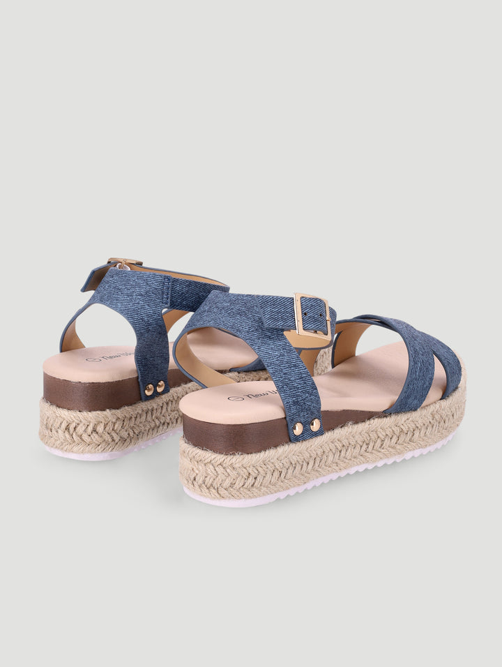 Girls Crossover Wedge Sandal - Denim