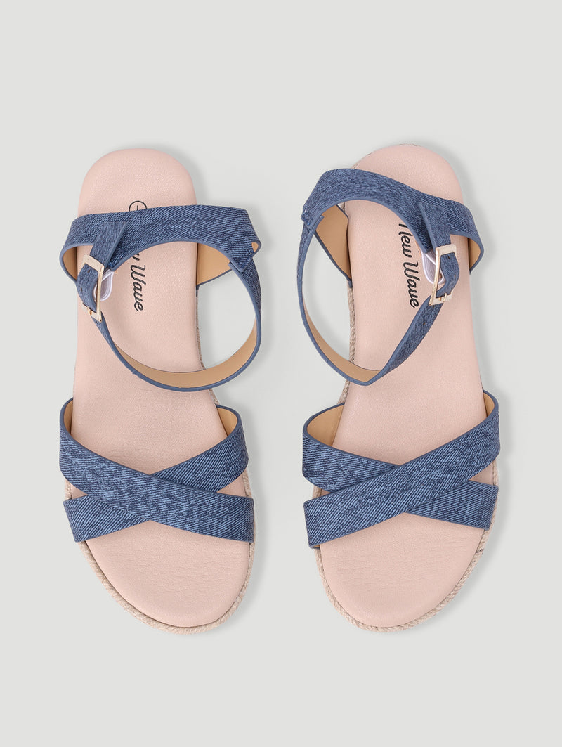 Girls Crossover Wedge Sandal - Denim