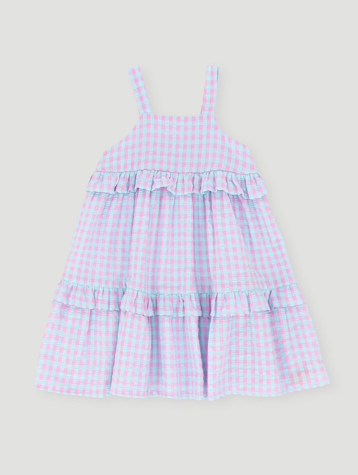 Pre Girls Strappy Seersucker Tie Dress - Blue