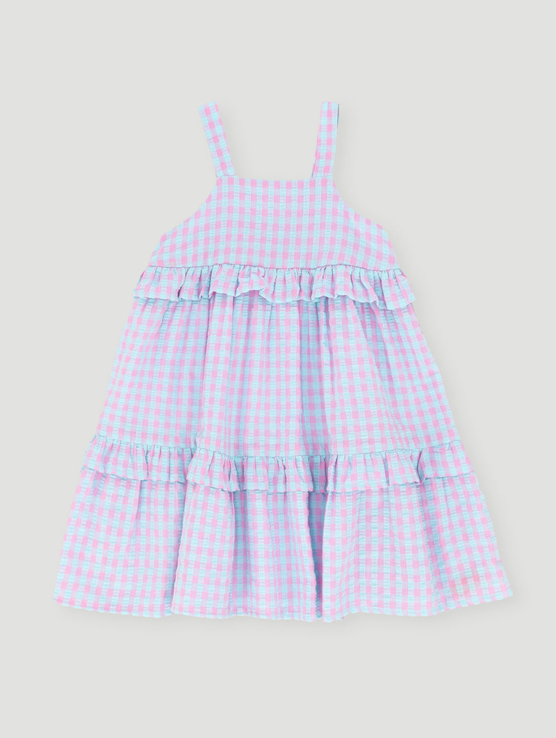 Pre Girls Strappy Seersucker Tie Dress - Blue