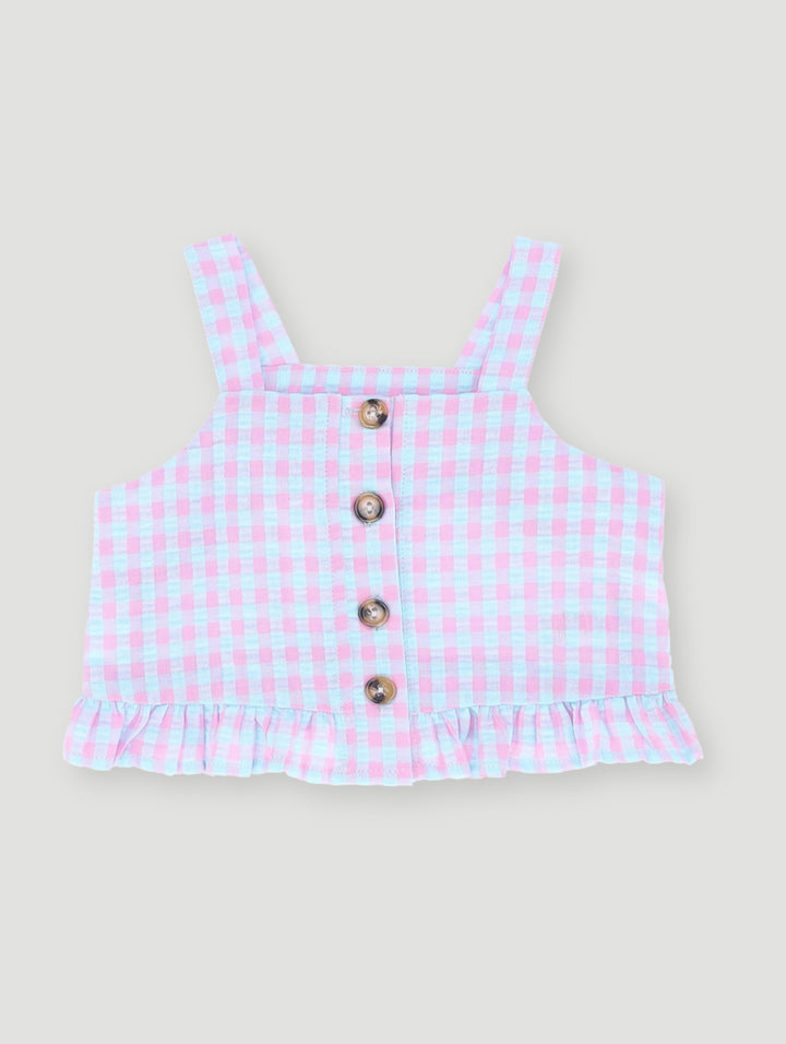 Pre- Girls Strappy Seersucker Blouse - Blue