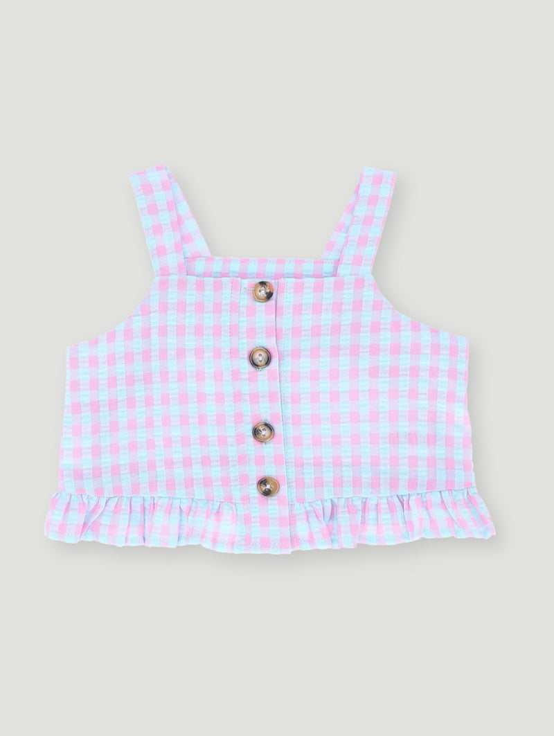 Pre- Girls Strappy Seersucker Blouse - Blue