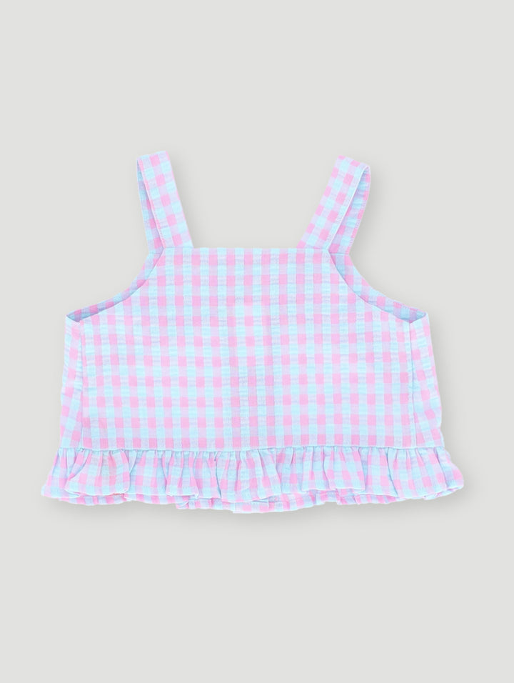Pre- Girls Strappy Seersucker Blouse - Blue