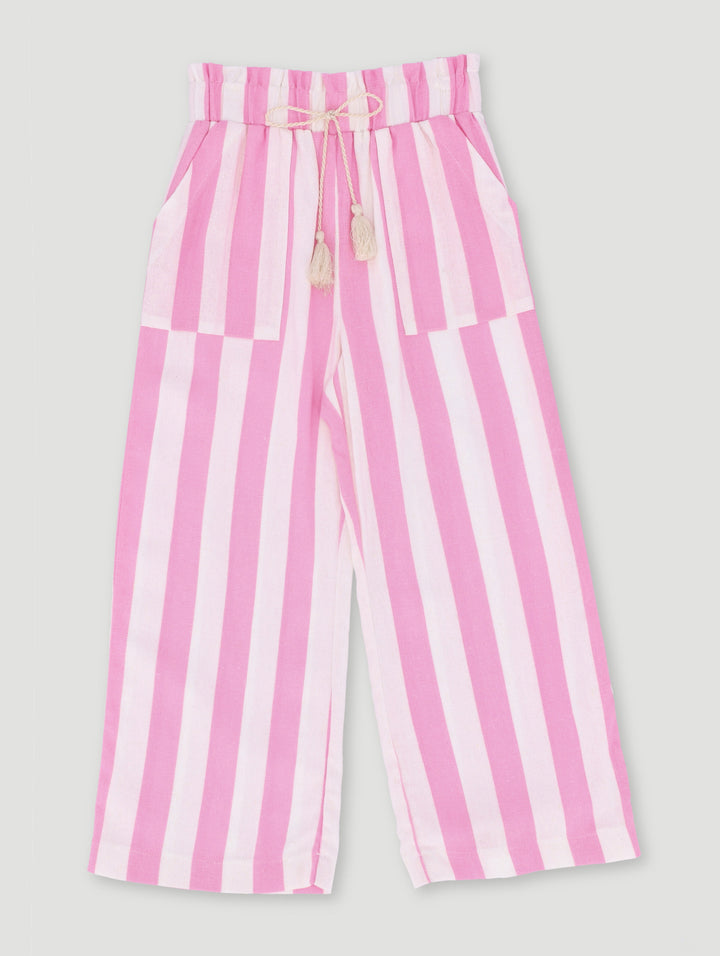 Pre-Girls Paper Bag Stripe Linen Pant - Pink