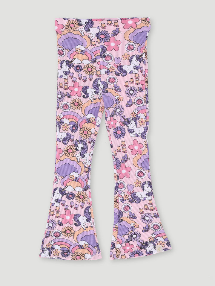 Pre-Girls Flare Leg Rib Pant - Peach/Lilac