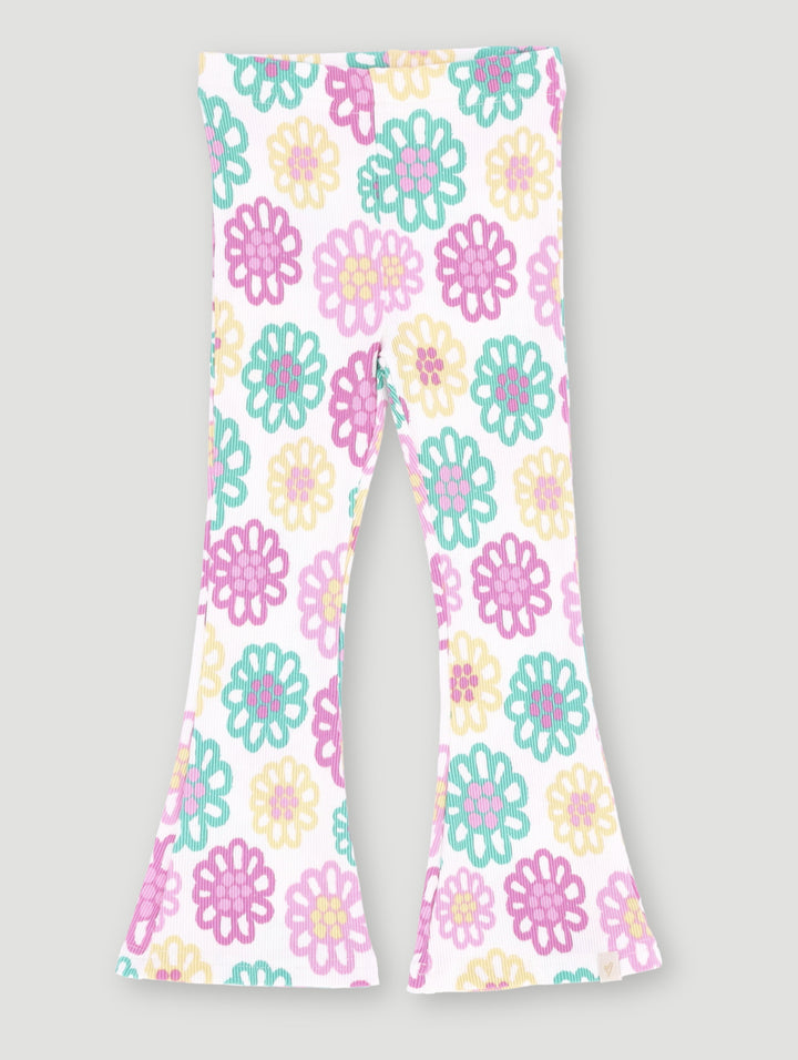Pre-Girls Bright Floral Rib Flare Leg Pants - White