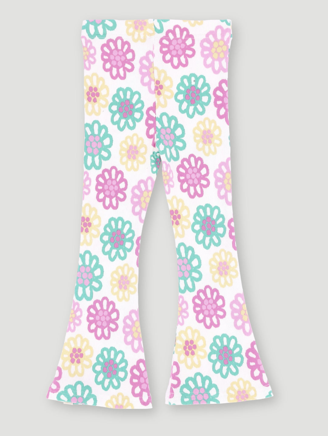 Pre-Girls Bright Floral Rib Flare Leg Pants - White