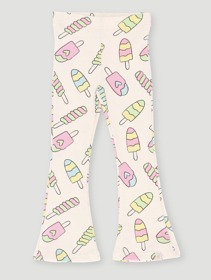 Pre- Girls Ice Cream Printed Flare Leg Pants - Off White