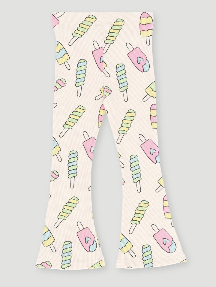 Pre- Girls Ice Cream Printed Flare Leg Pants - Off White