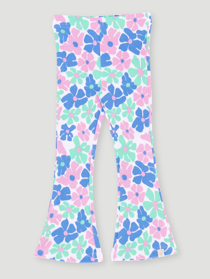 Pre- Girls Floral Printed Flare Leg Pants - White