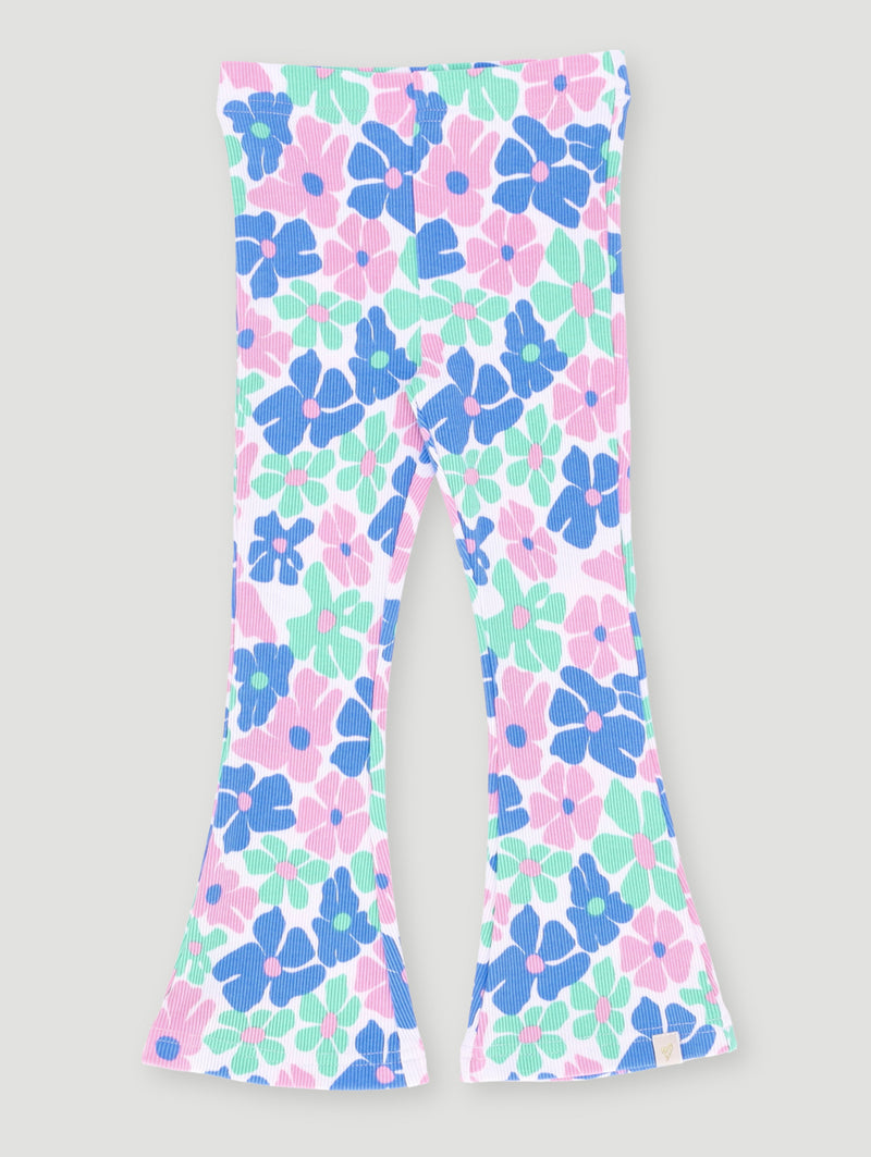 Pre- Girls Floral Printed Flare Leg Pants - White