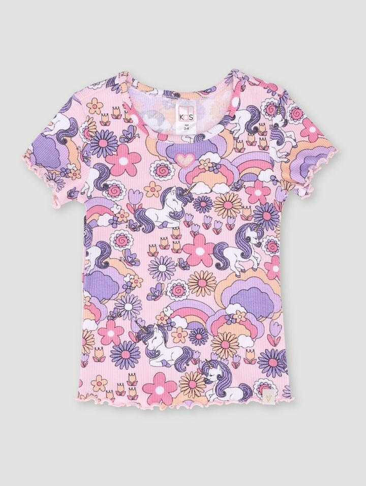 Pre-Girls Cut Out Embroidery Rib Top - Peach/Lilac