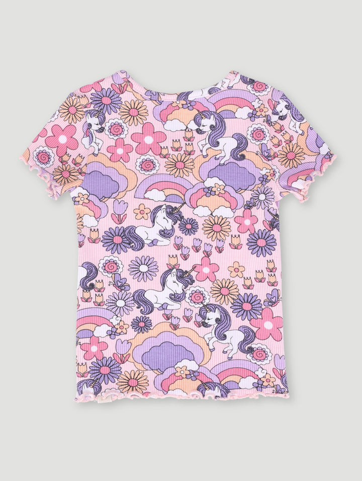 Pre-Girls Cut Out Embroidery Rib Top - Peach/Lilac