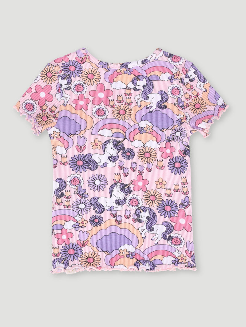 Pre-Girls Cut Out Embroidery Rib Top - Peach/Lilac