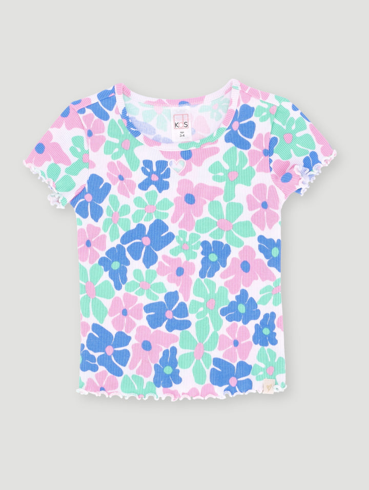 Pre- Girls Cut Out Embroidery Rib Top - White