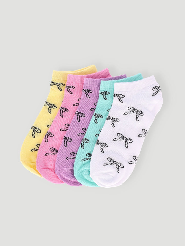Girls 5 Pack Bows Low Cut Socks - Multi