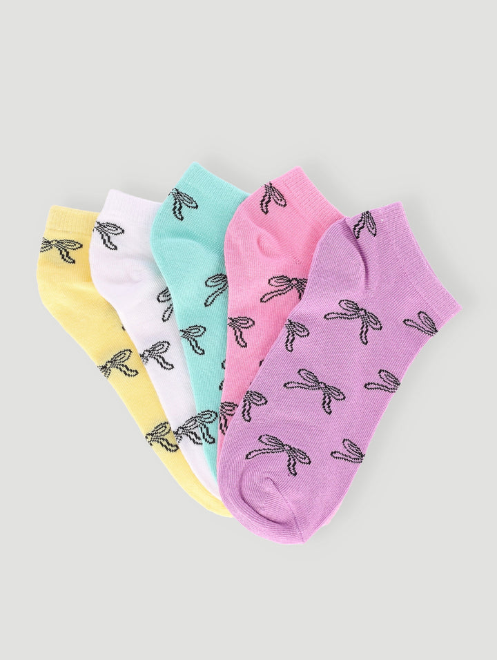 Girls 5 Pack Bows Low Cut Socks - Multi