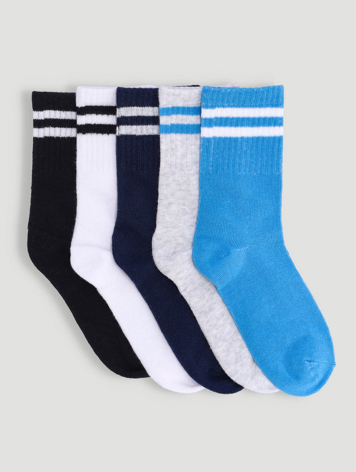 Pre-Boys 5 Pack Plain Stripe Anklet Socks - Multi