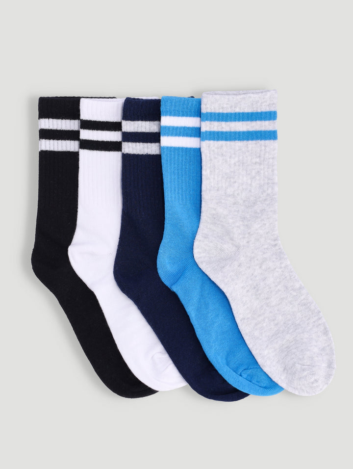 Boys 5 Pack Plain Stripe Anklet Socks - Multi