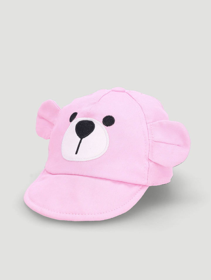 Baby Girls Peak Embroidered Bear Hat  - Pink