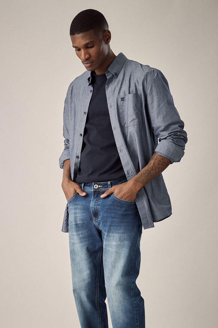 Long Sleeve Chambray Shirt - Blue