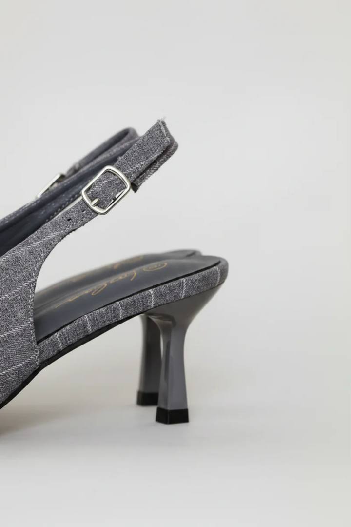 Pin Stripe Square Vamp Slingback Heel - Grey