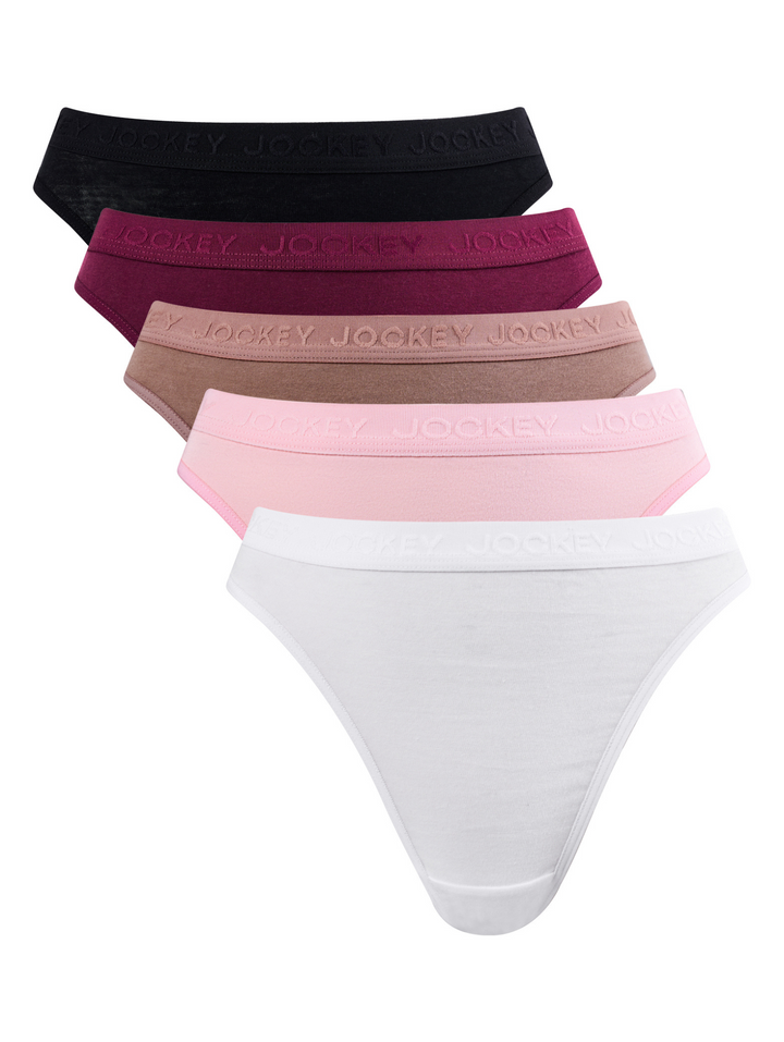 5 Pack Tonal G-String Panties - White/Marshmallow/Cappuccino/Plum/Black
