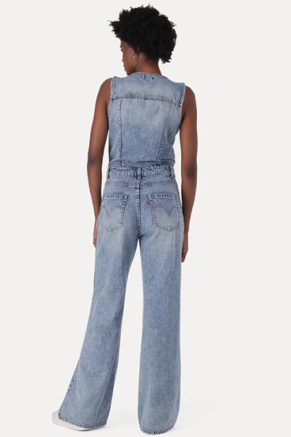 Denim Vest Wide Leg Jumpsuit