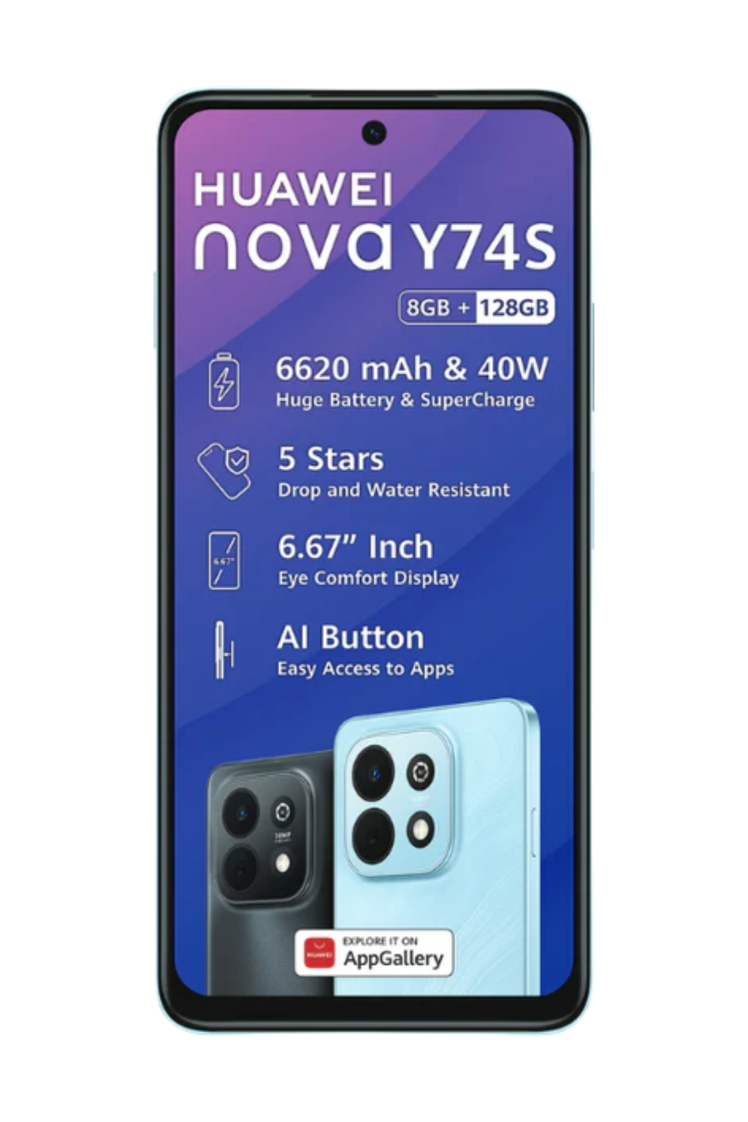NOVA Y74S Dual Sim (8+128GB) 4G Cellphone - Blue
