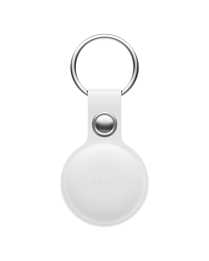 MiTag Apple Compatible Tag with Leather Keychain - White