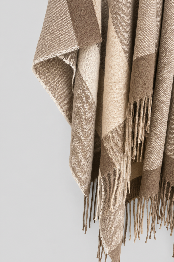 Colour Block Tassel Cape - Tan