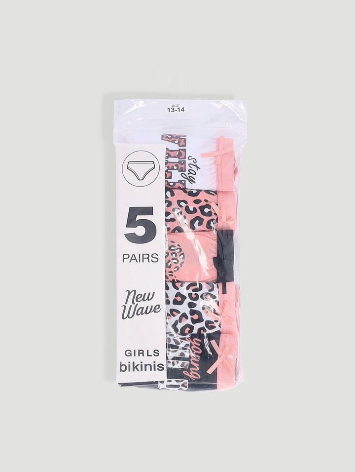 Girls 5 Pack Leopard Print Panties - Peach