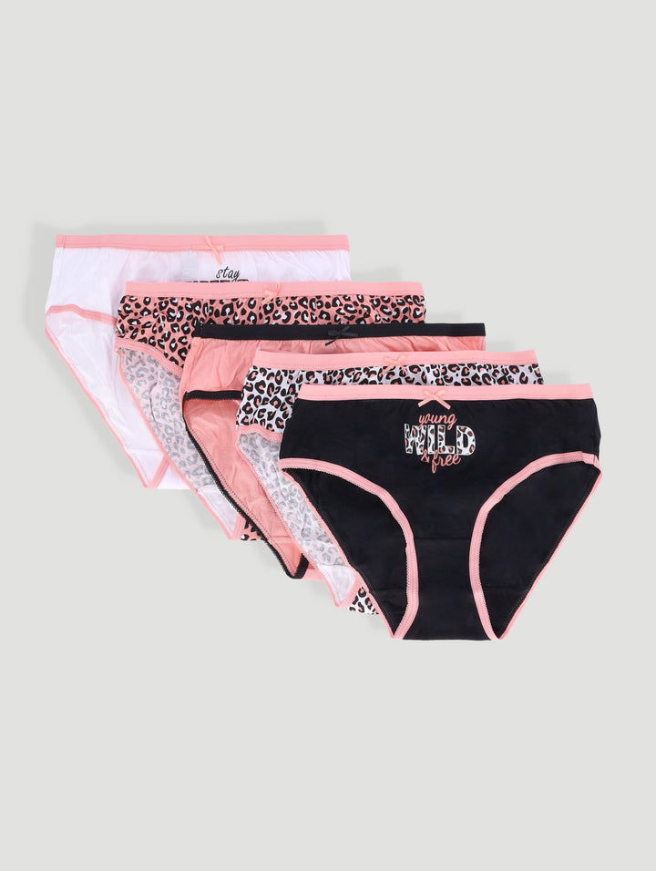 Girls 5 Pack Leopard Print Panties - Peach