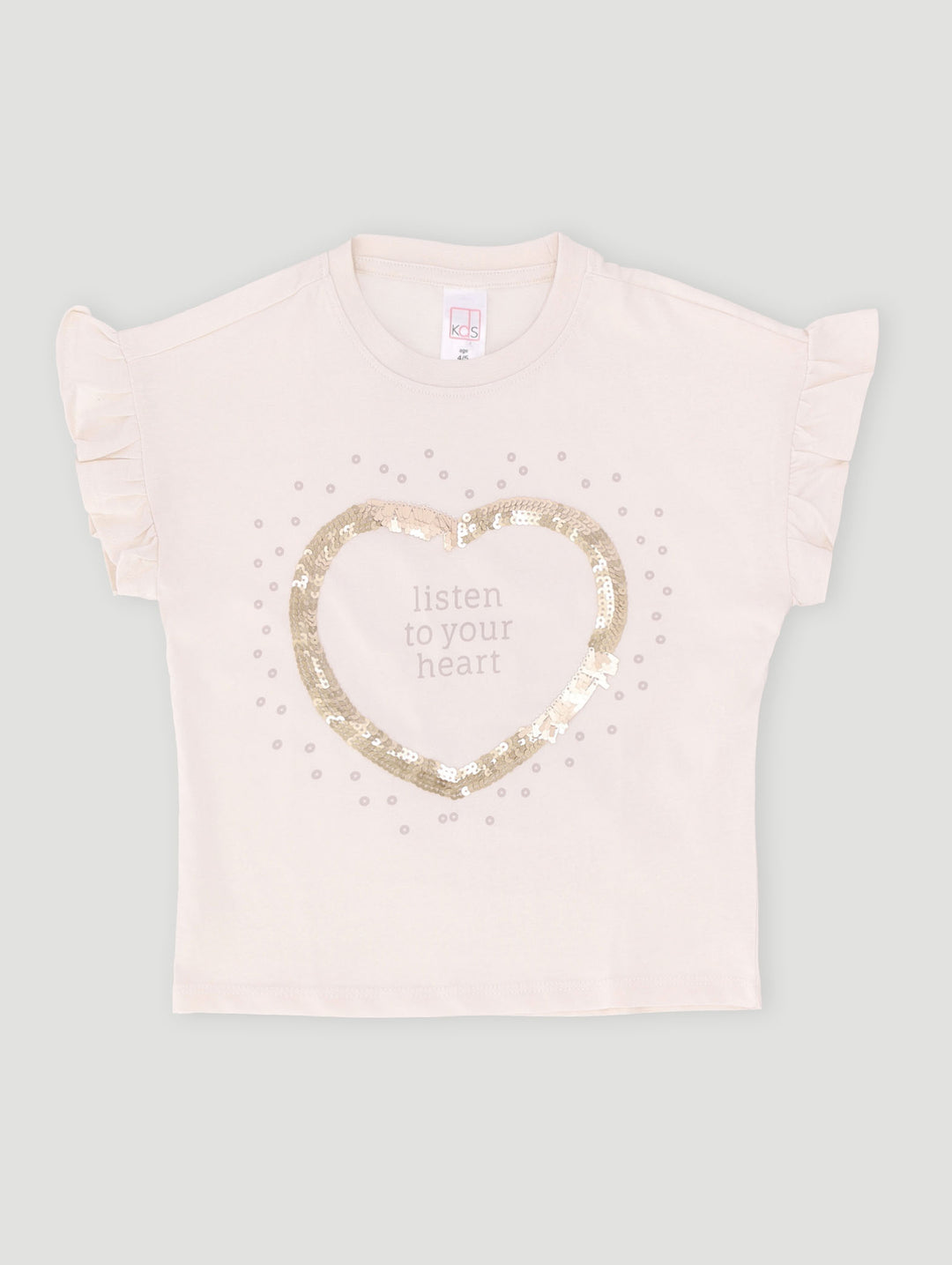 Pre-Girls Heart Sequin Tee - Cream