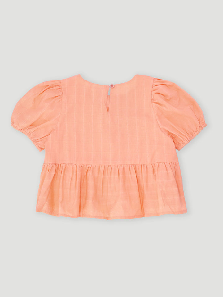 Pre-Girls Puff Sleeve Bow Top - Coral
