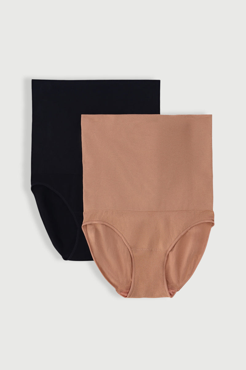 2 Pack Seamless Shapewear Brief - Mocha/Black