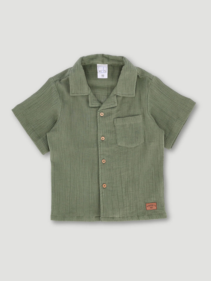 Pre-Boys Textured Muslin Shirt - Olive