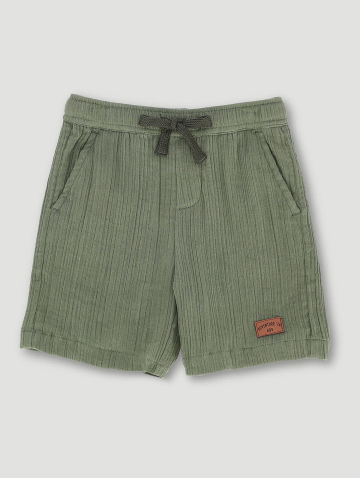Pre-Boys Textured Muslin Shorts - Olive