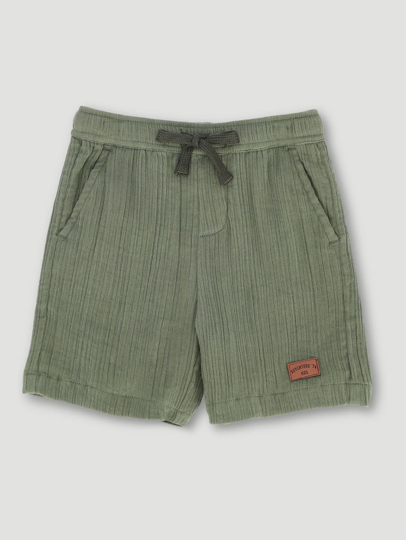 Pre-Boys Textured Muslin Shorts - Olive